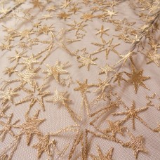 Ткань Сетка с вышивкой звезды (золото)